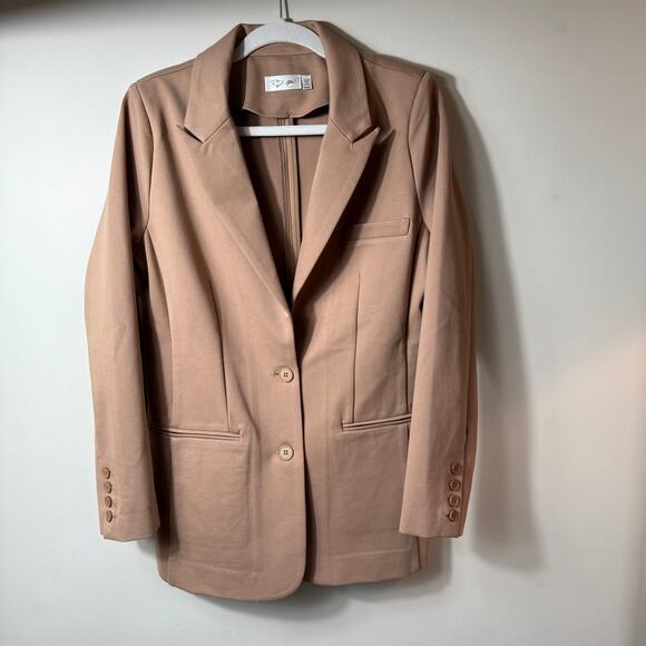 RD Style Ponte Knit Single Breasted Tailored Blazer Stretch Camel Women SZ M - Picture 1 of 6